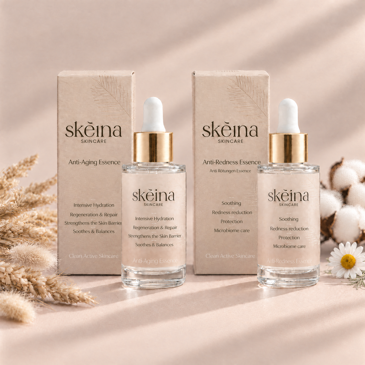 Skéina The Comfort Duo mit Umverpackungen, Anti-Aging und Anti-Redness Essence für empfindliche Haut